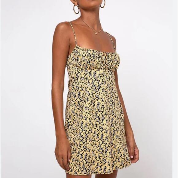 Motel Rocks Mala Slip Dress In Mini Bloom Yellow size S - Picture 1 of 11
